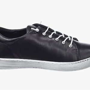 Black Leather Low-Top Women's Sneakers with White Sole